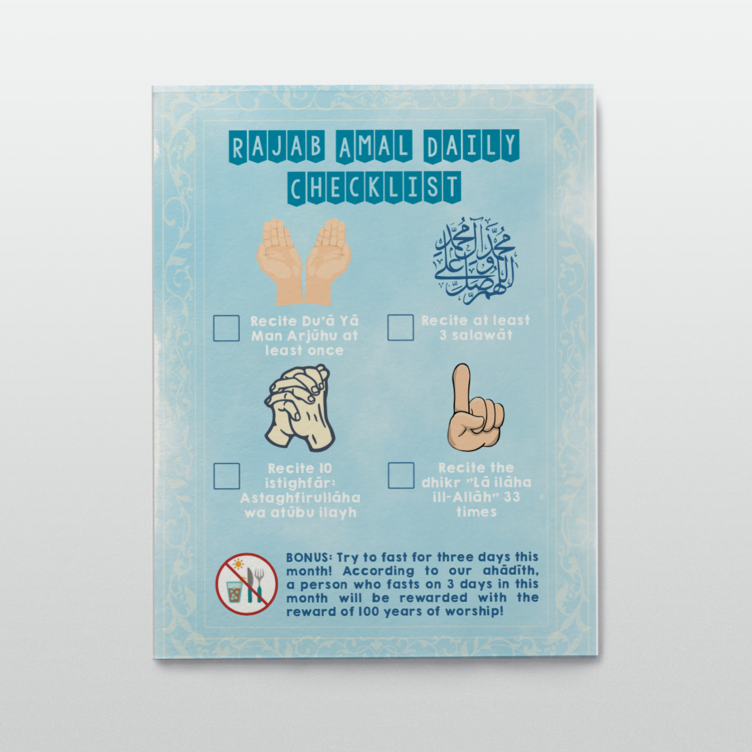 Checklist Amal Childrenβs Daily Rajab A'mal Checklist β Al-Kisa Foundation